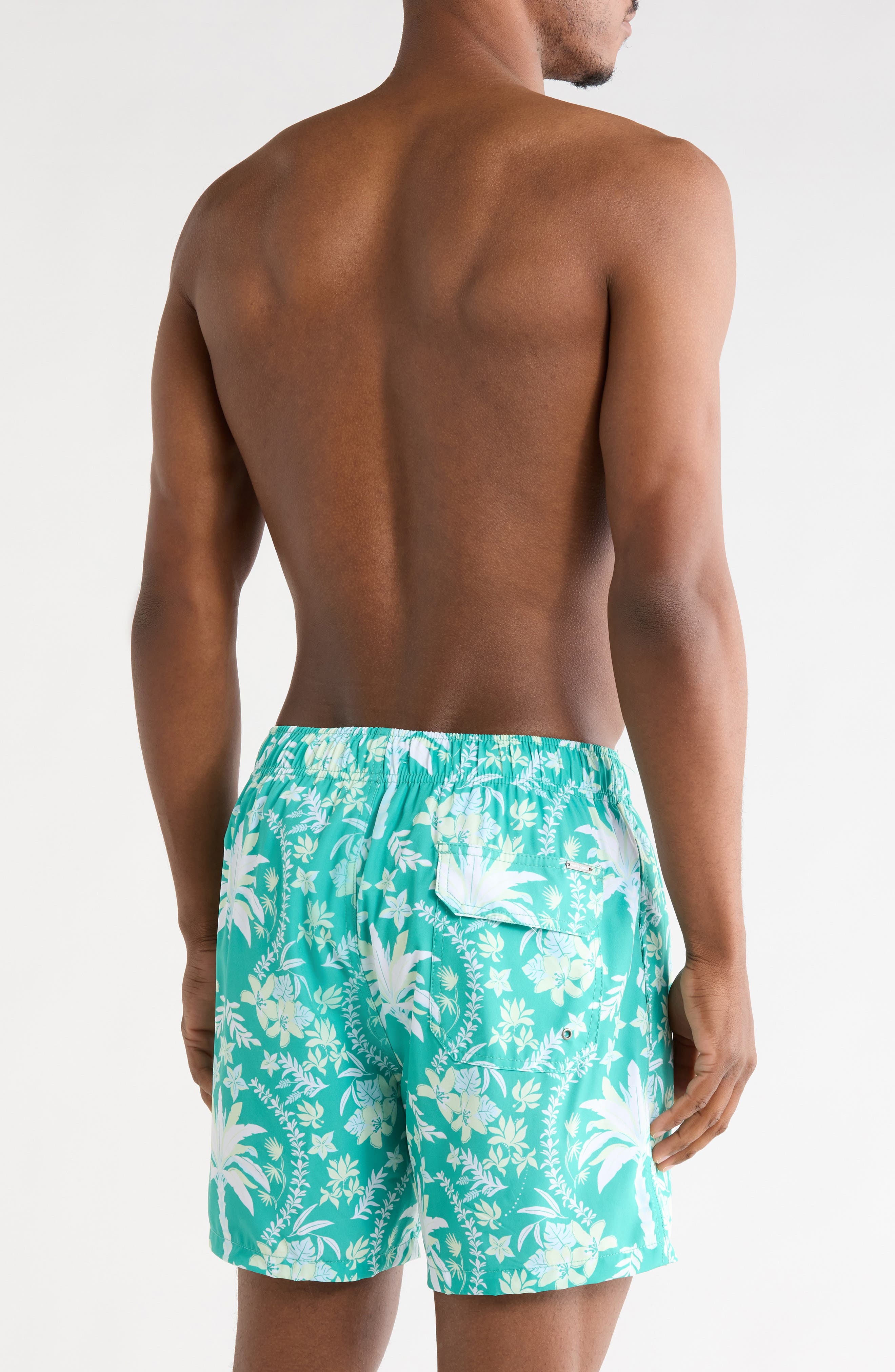 Vintage Summer Palms Floral 4 Way Stretch Volley Swim Trunks
