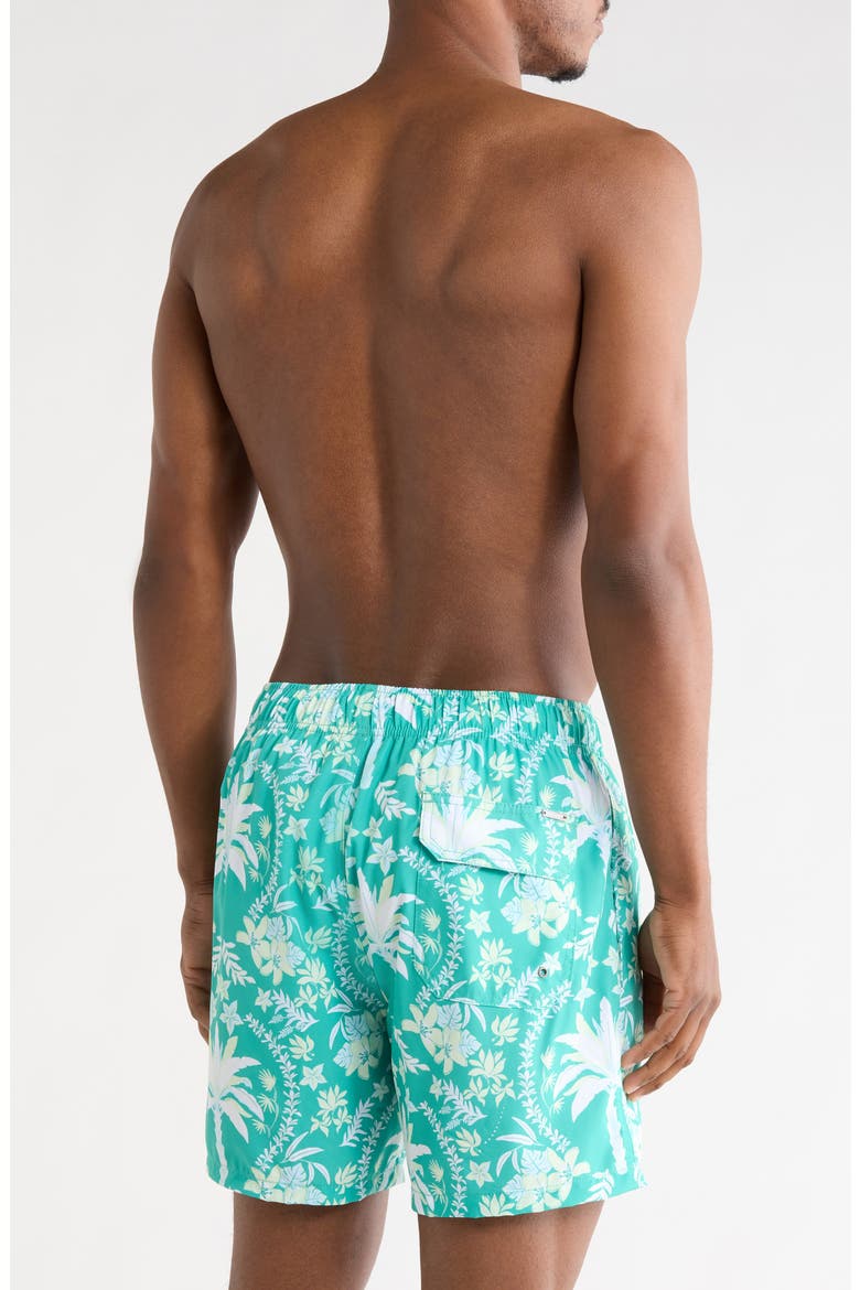Palms Floral 4 Way Stretch Volley Swim Trunks, Main, color, GREEN