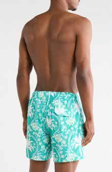 Vintage Summer Palms Floral 4 Way Stretch Volley Swim Trunks