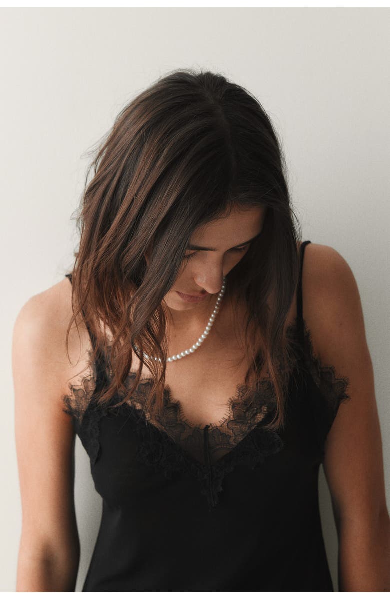 H&M Lace-trimmed Nightslip, Alternate, color, Black