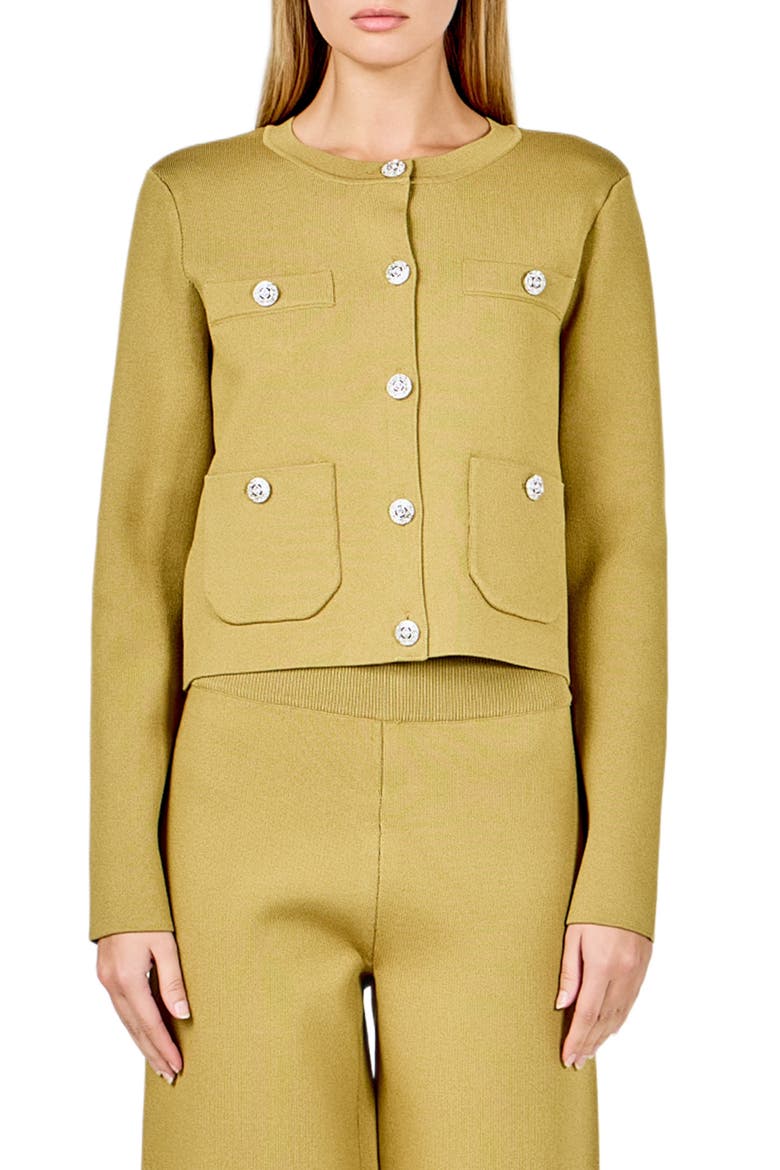 Rhinestone Cardigan, Main, color, MUSTARD GREEN