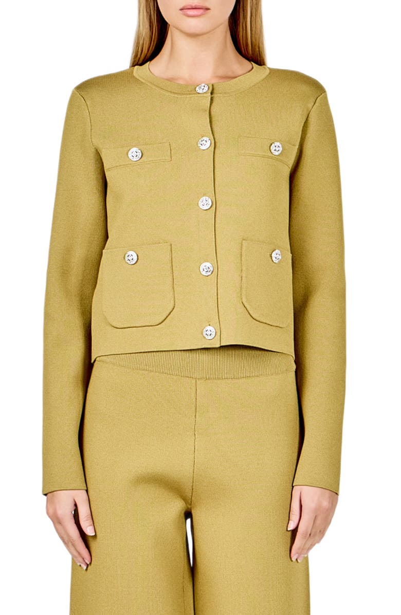 Endless Rose Rhinestone Cardigan, Main, color, Mustard Green