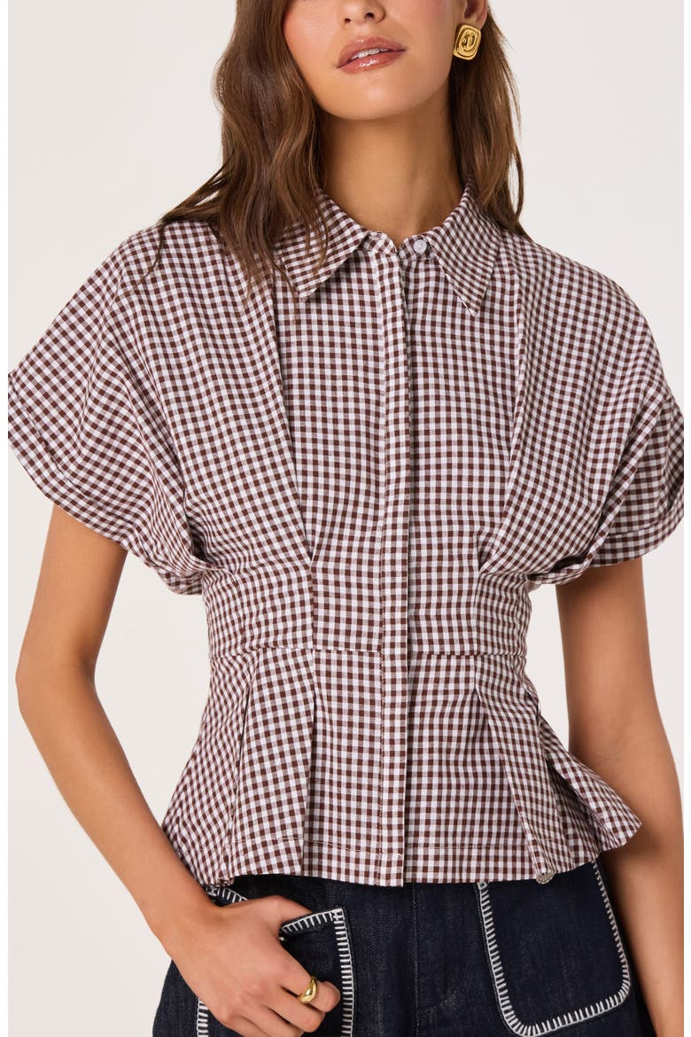 Beck Gingham Cotton Peplum Top, Alternate, color, BROWN GINGHAM