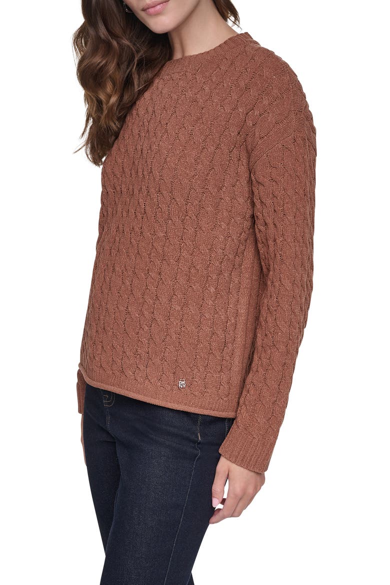 Cable Knit Crewneck Sweater, Alternate, color, CARAMEL