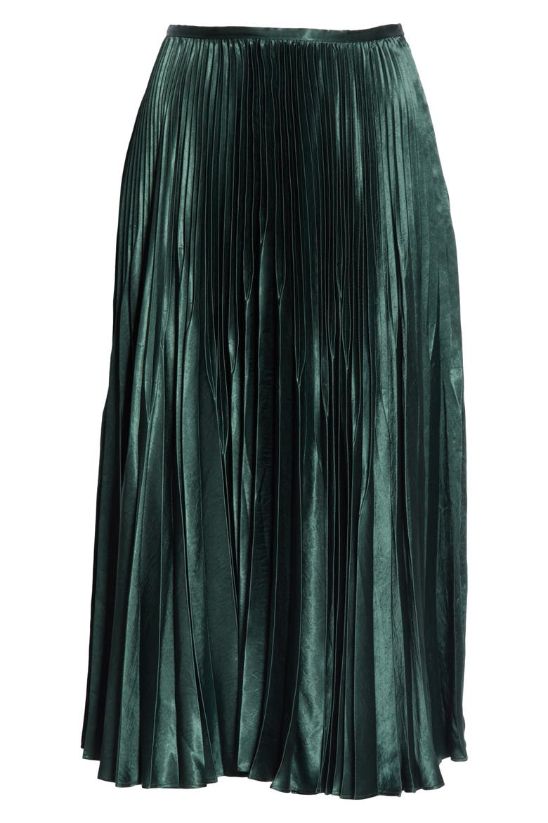 Chevron Pleated Satin Skirt, Alternate, color, FOREST