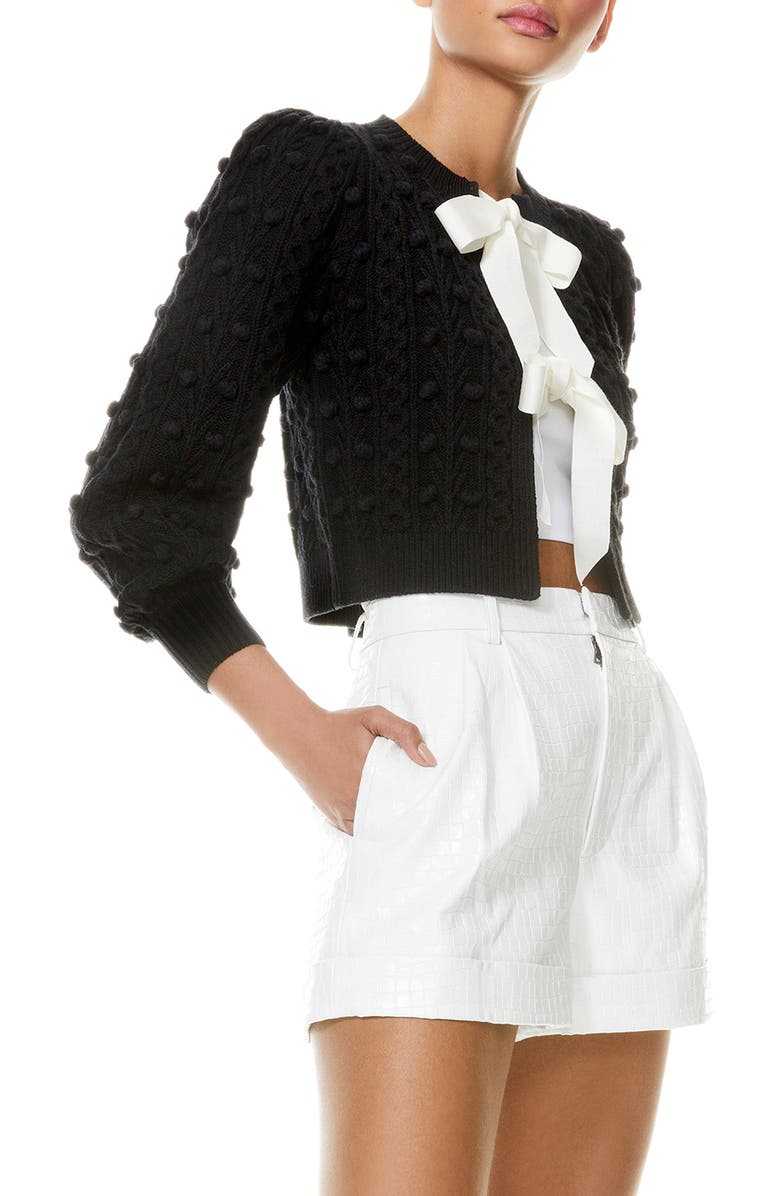 Alice + Olivia Kitty Bow Front Bobble Crop Cardigan, Alternate, color, 