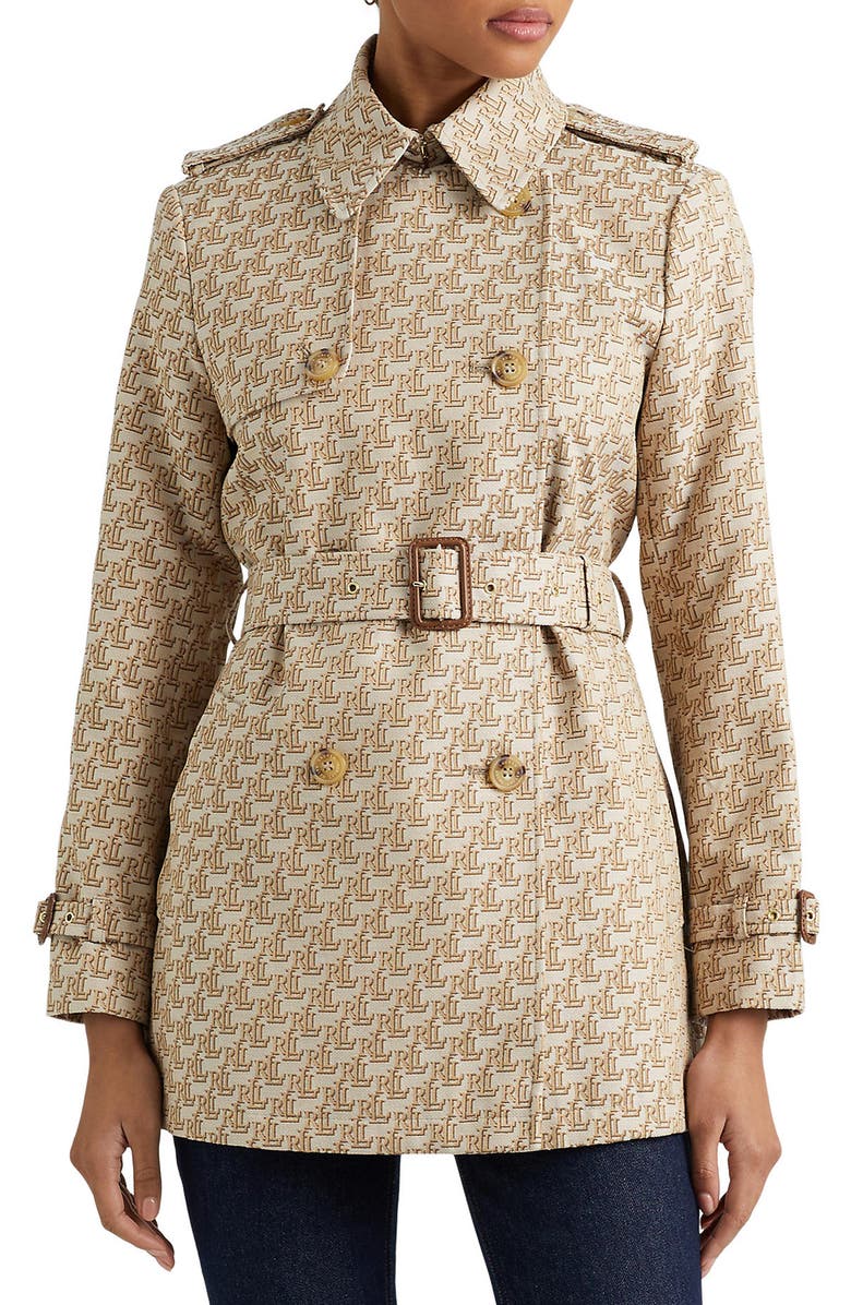 Lauren Ralph Lauren Monogram Belted Trench Coat, Main, color,