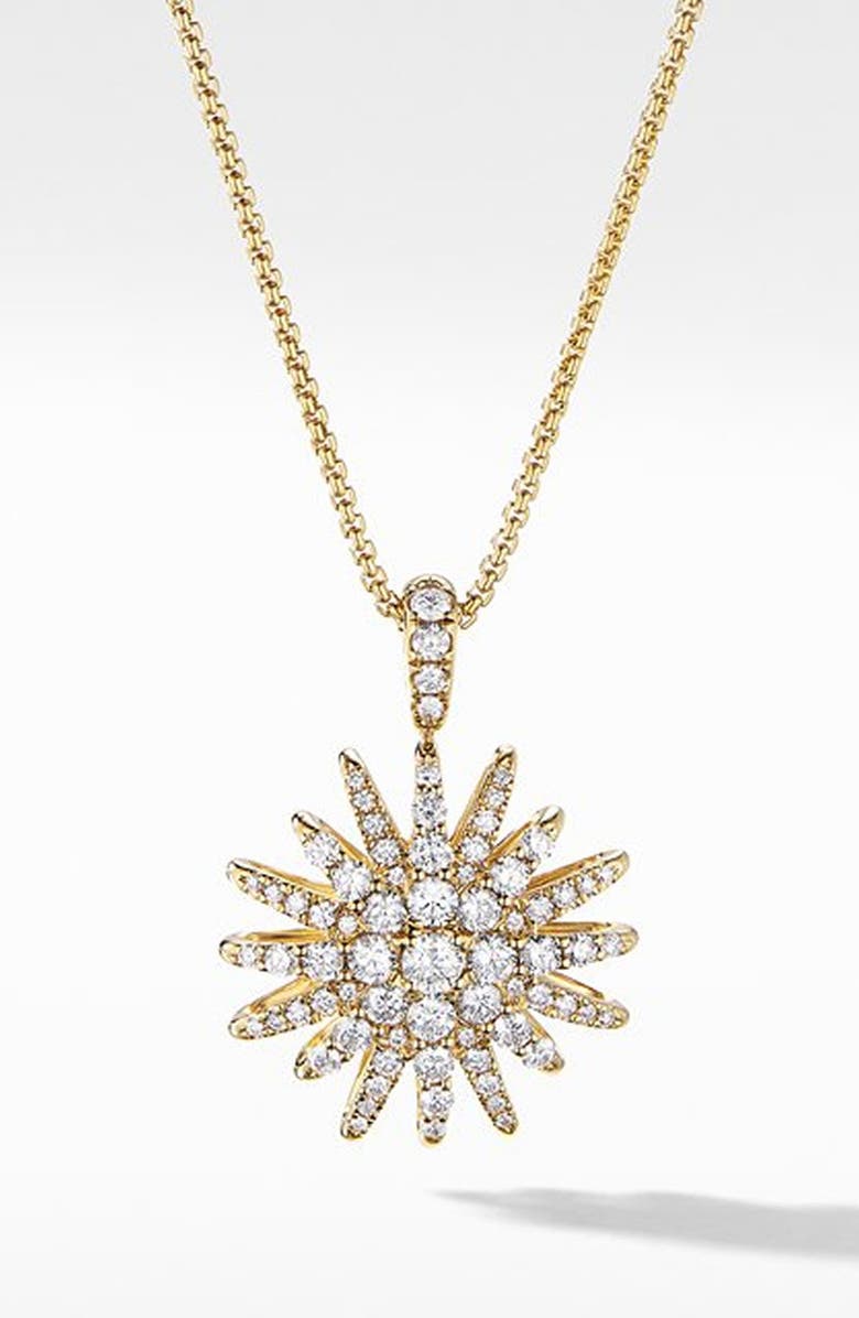 David Yurman Starburst 18K Gold & Full Pavé Diamond Pendant Necklace, Main, color,