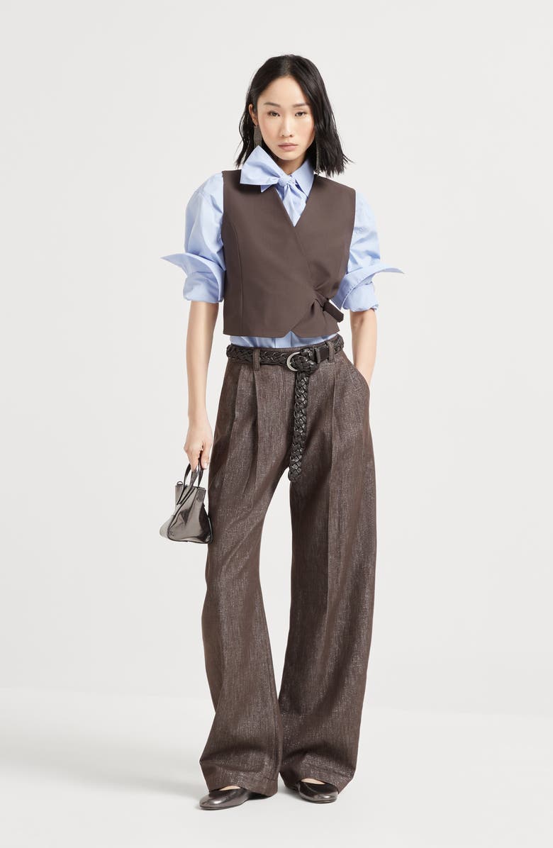 Brunello Cucinelli Poplin shirt with lavallière, Alternate, color, Sky Blue