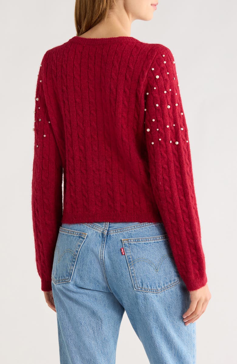 All in Favor Faux Pearl Embellished Sweater, Alternate, color, Red