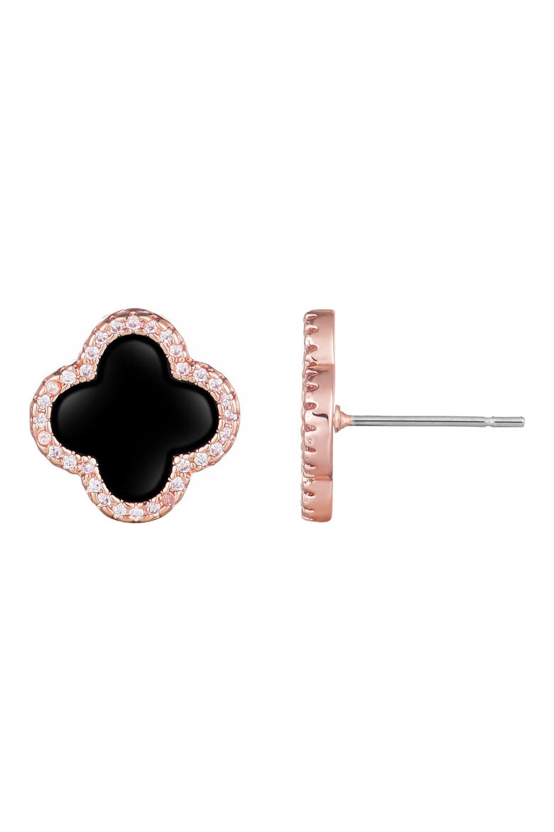 Enamel & Crystal Clover Stud Earrings, Alternate, color, BLACK