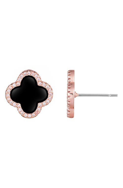 Adornia 14k Rose Gold Plated Black Halo Cz Clover Stud Earrings In Black