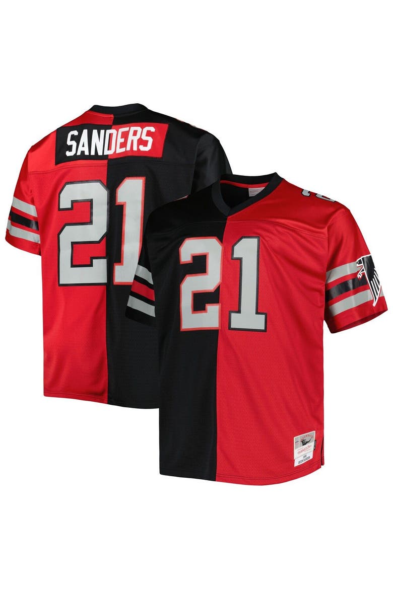 Men's Mitchell & Ness Deion Sanders Black/Red Atlanta Falcons Big & Tall Split Legacy Retired Player Replica Jersey, Main, color, Black