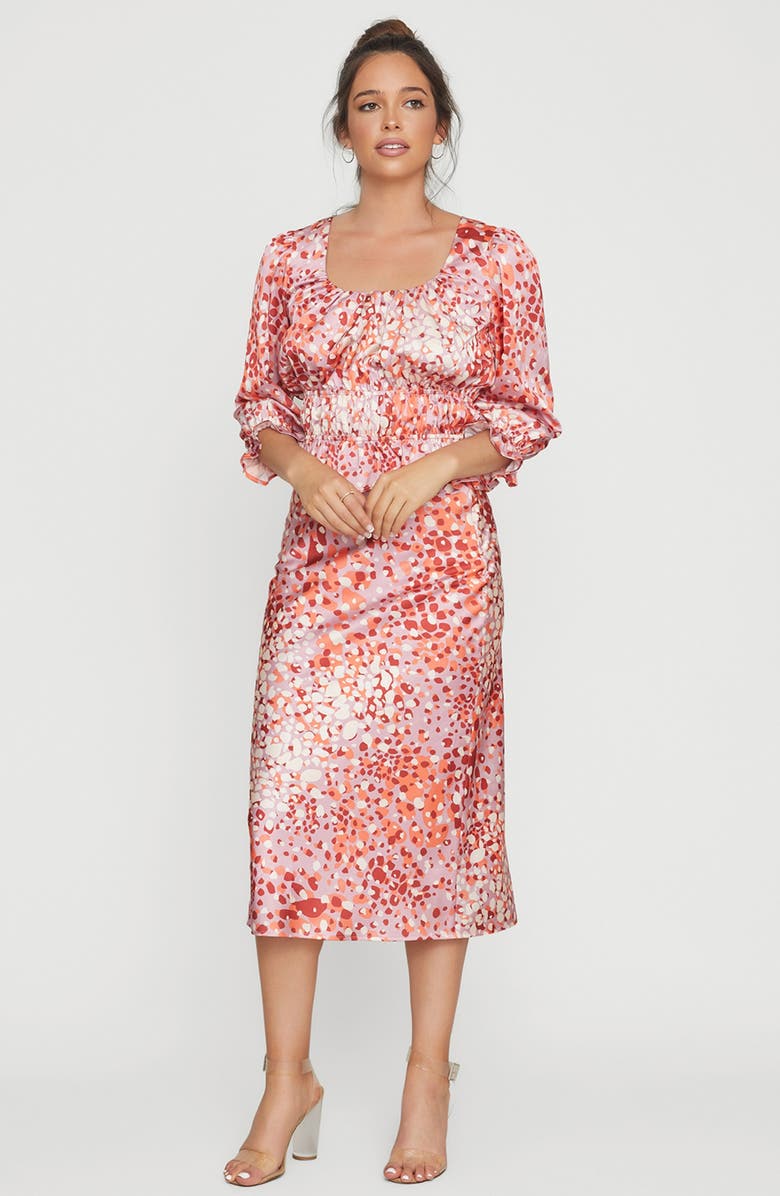 Lost + Wander The Wild Side Abstract Animal Satin Midi Skirt, Alternate, color,