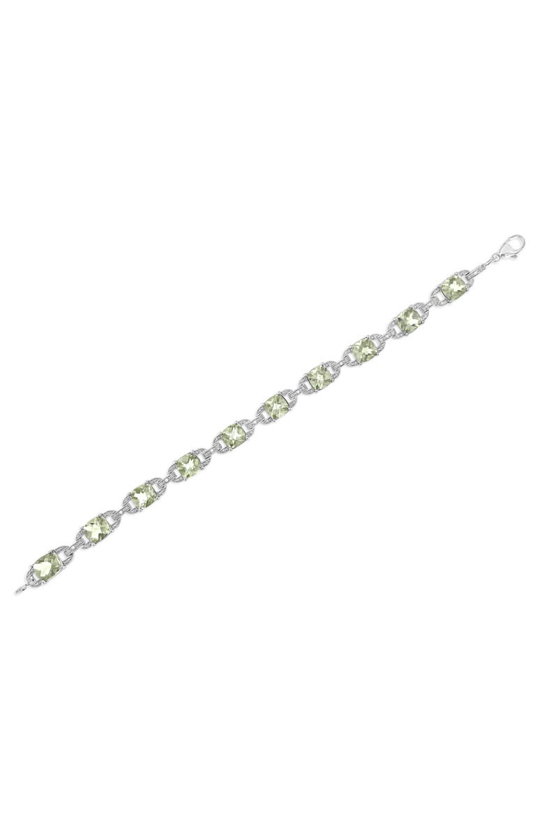 Silver 7x7 mm Green Amethyst and Diamond Accent Tennis Bracelet, Alternate, color, White