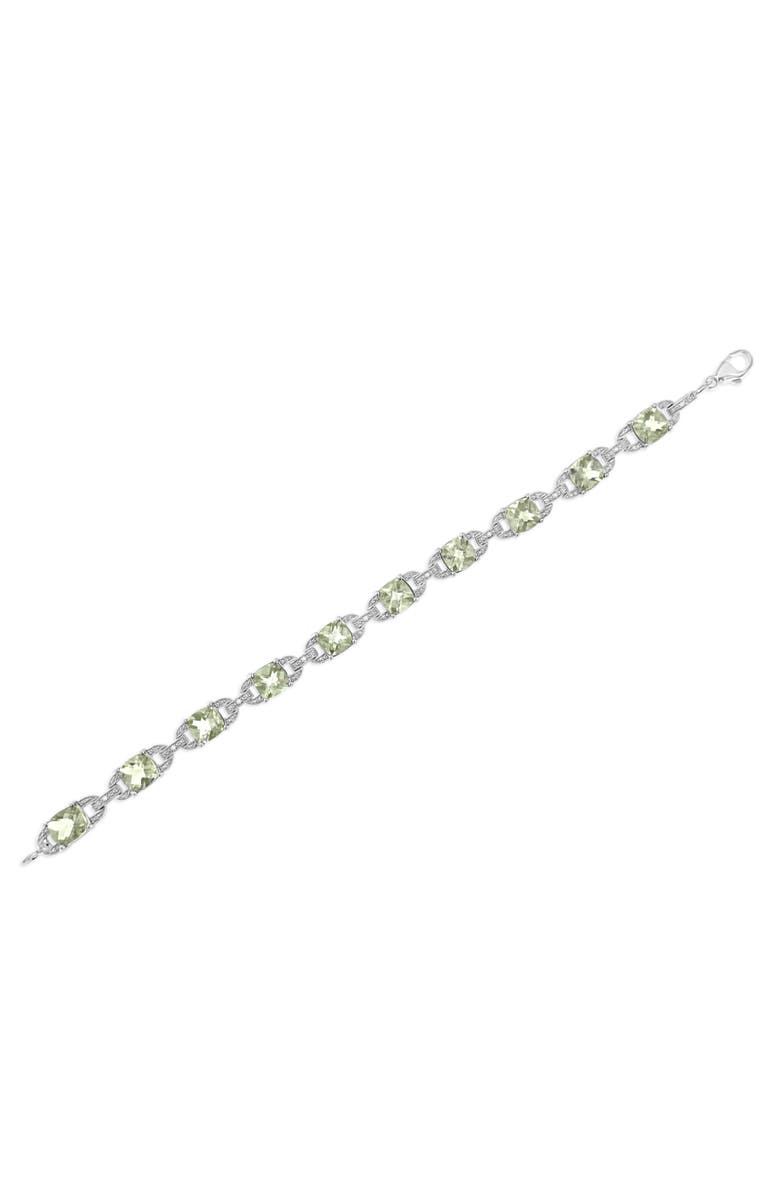 Haus of Brilliance Silver 7x7 mm Green Amethyst and Diamond Accent Tennis Bracelet, Alternate, color, White