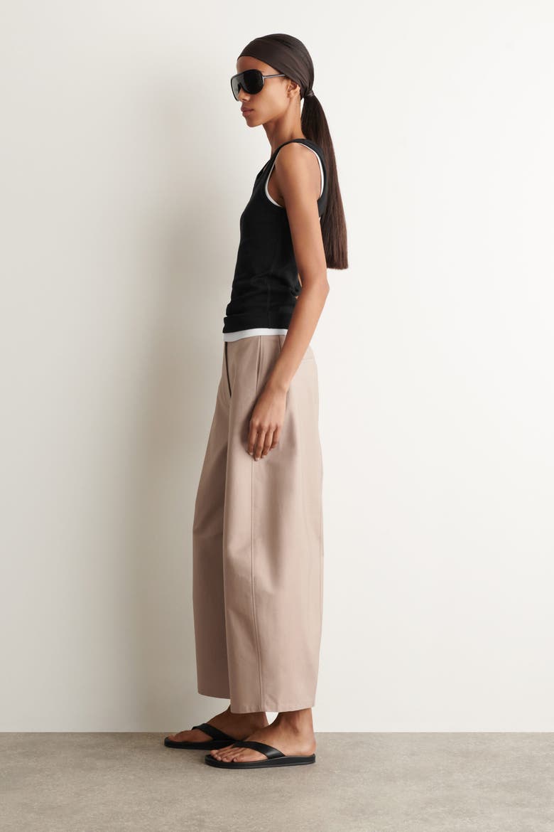 Cropped Barrel-Leg Cotton Pants, Alternate, color, BEIGE