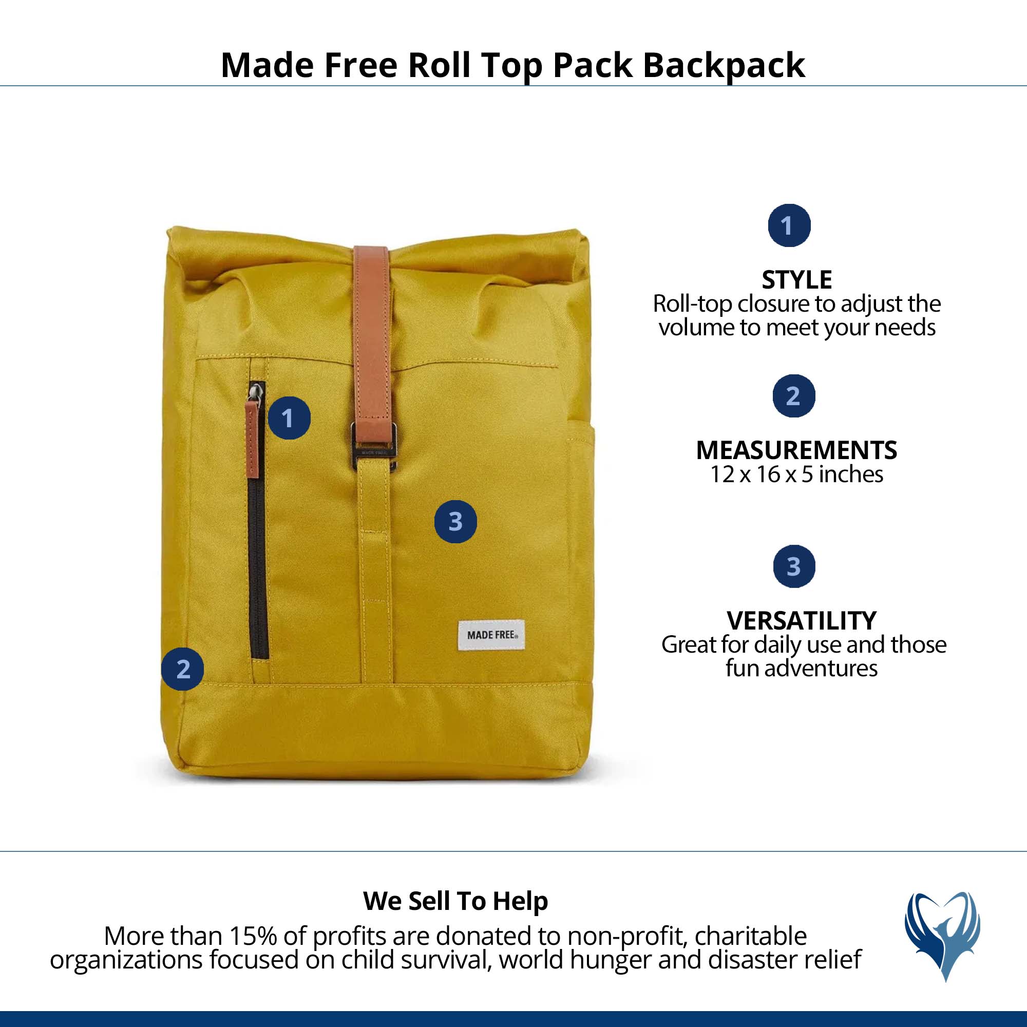 Roll Top Pack Backpack, Alternate, color, Mustard
