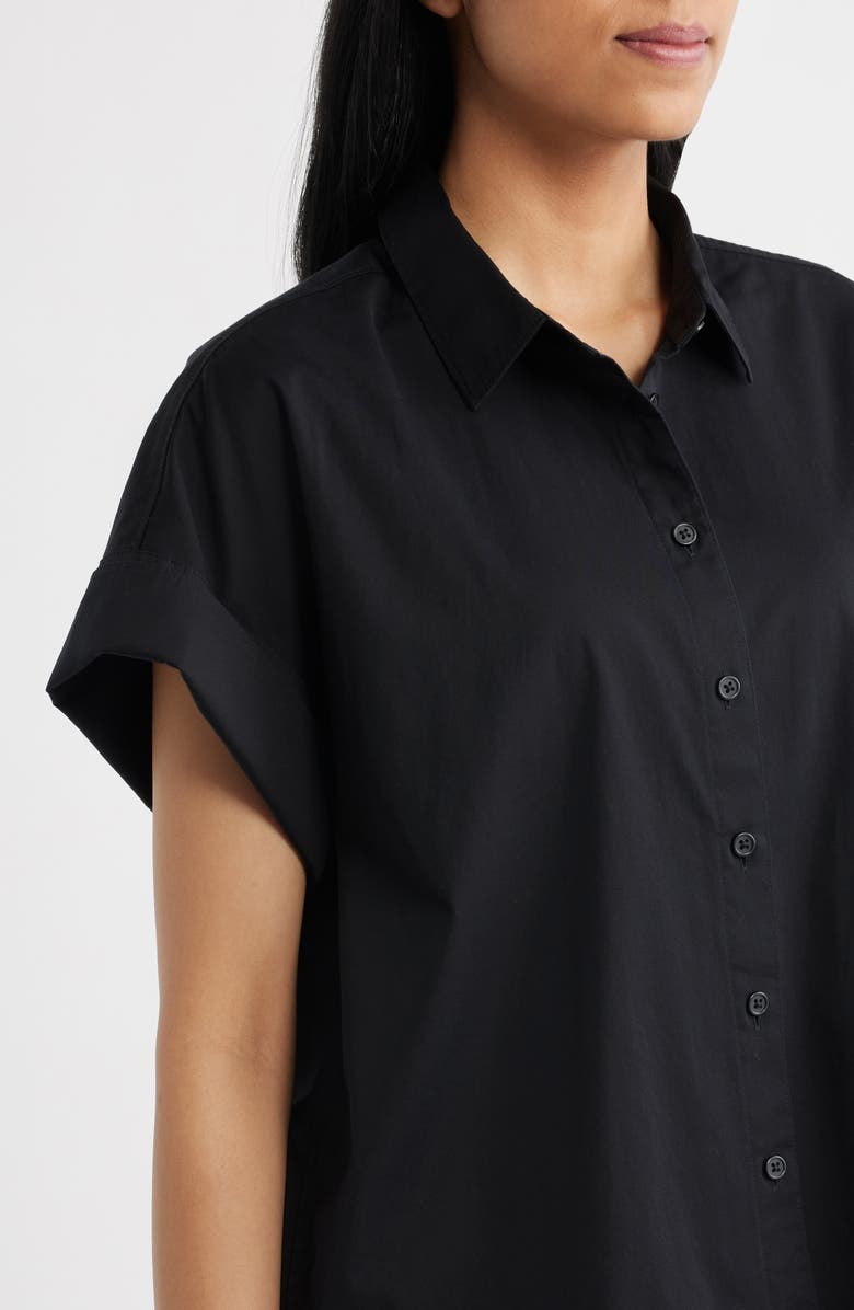 SPANX<sup>®</sup> Oversize Short Sleeve Cotton Button-Up Shirt, Alternate, color, Classic Black