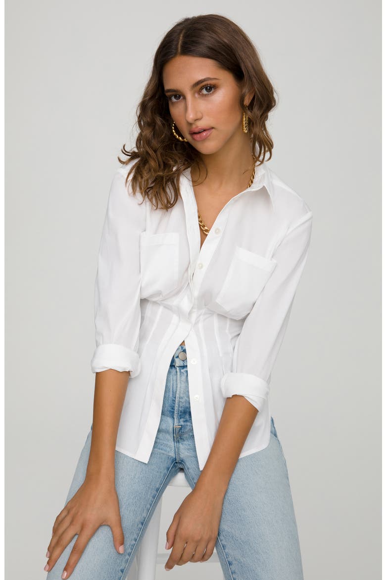 Dart Waist Button-Up Shirt, Alternate, color, WHITE001