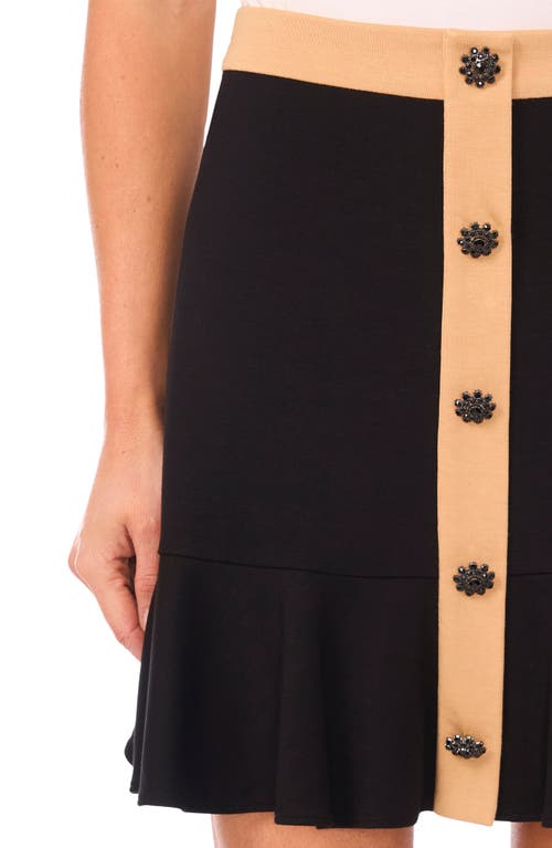 Cece Crystal Button Detail Miniskirt In Black