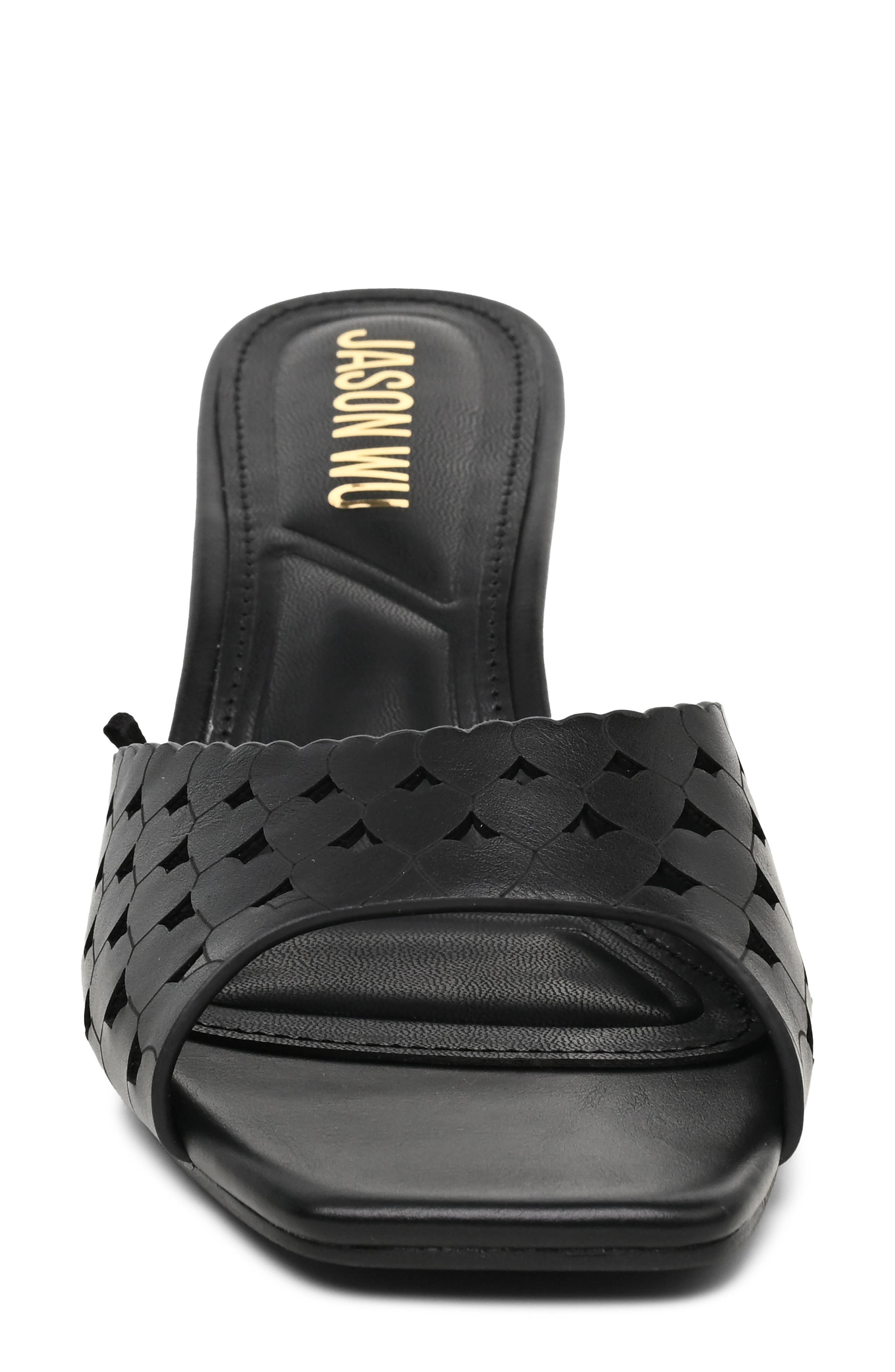 Lulu Perforated Faux Leather Mule, Alternate, color, BLACK