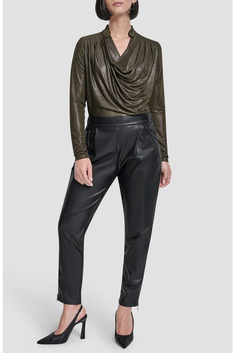 Faux Leather Tapered Zip Hem Pants, Alternate, color, BLACK