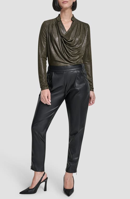 Dkny Butter Pu Pull On Pant With Zi In Black