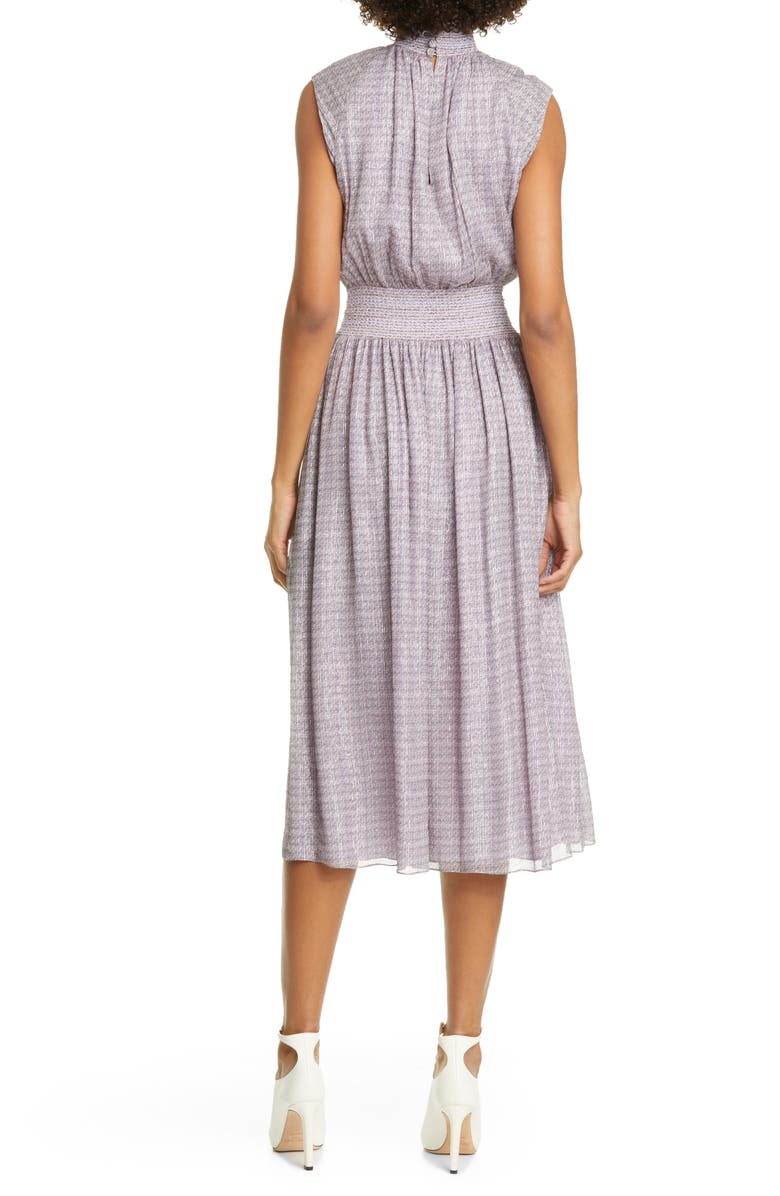 Adam Lippes Smocked Metallic Silk Chiffon Midi Dress, Alternate, color,