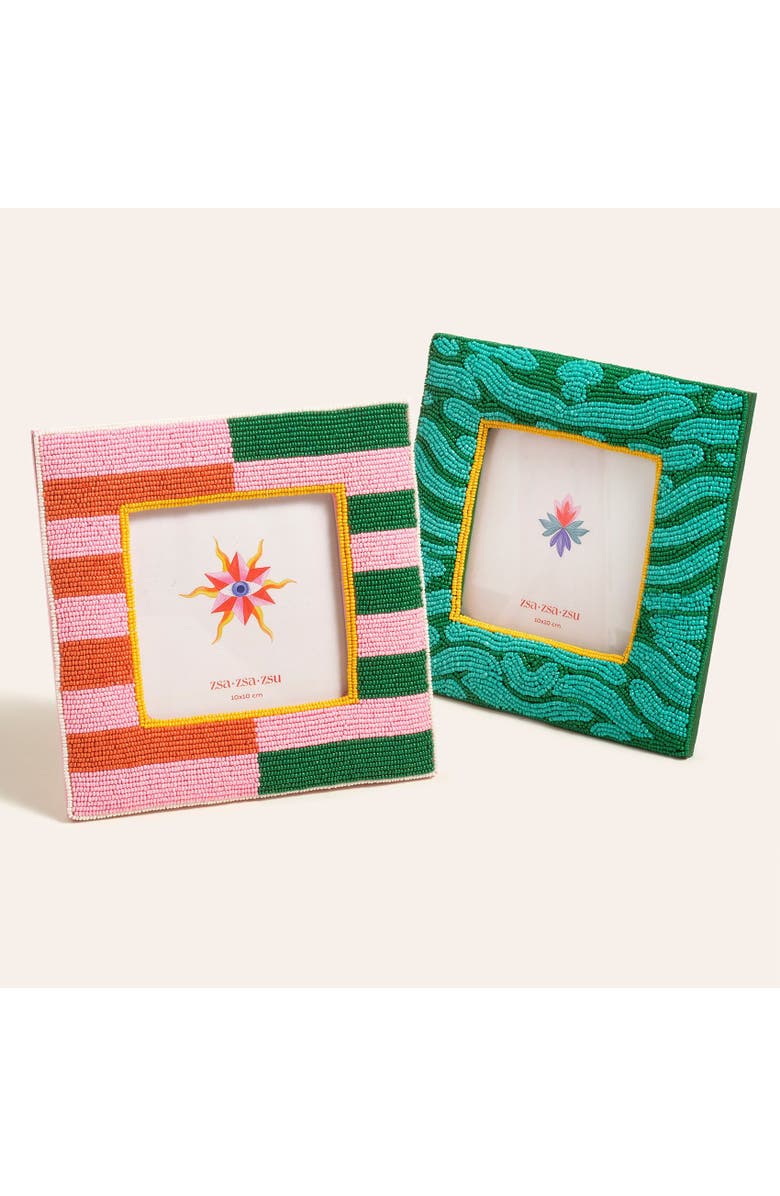 Zsa Zsa Zsu Dadri Round Decorative  Beaded Wood Frame 5X5 In, Alternate, color, Pink