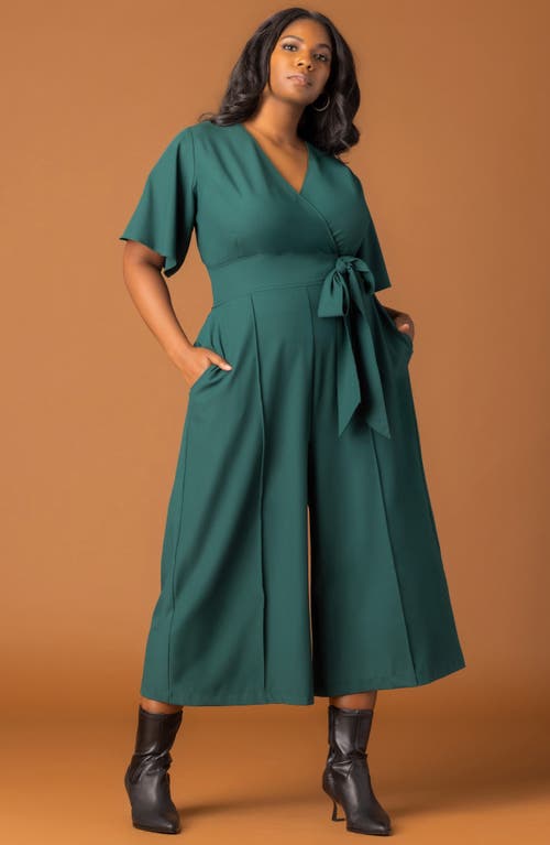 Kiyonna Evelyn Wide Leg Crop Jumpsuit In Green