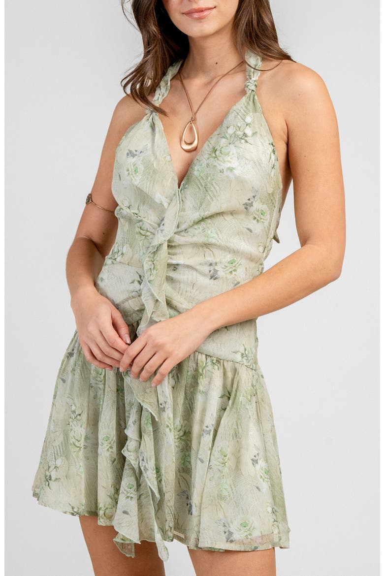 Halter Neck Mini Dress, Alternate, color, SAGE GREEN