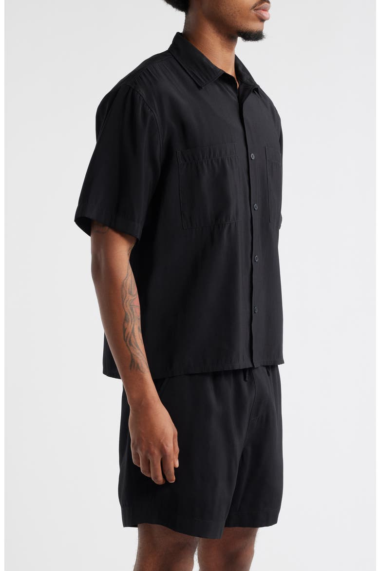Resort Boxy Short Sleeve Button-Up Shirt, Alternate, color, BLACK