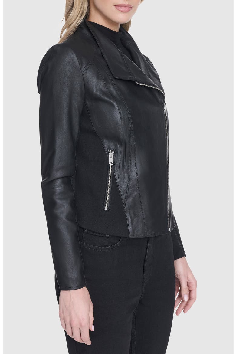 Felix Leather Moto Jacket with Knit Panels, Alternate, color, BLACK