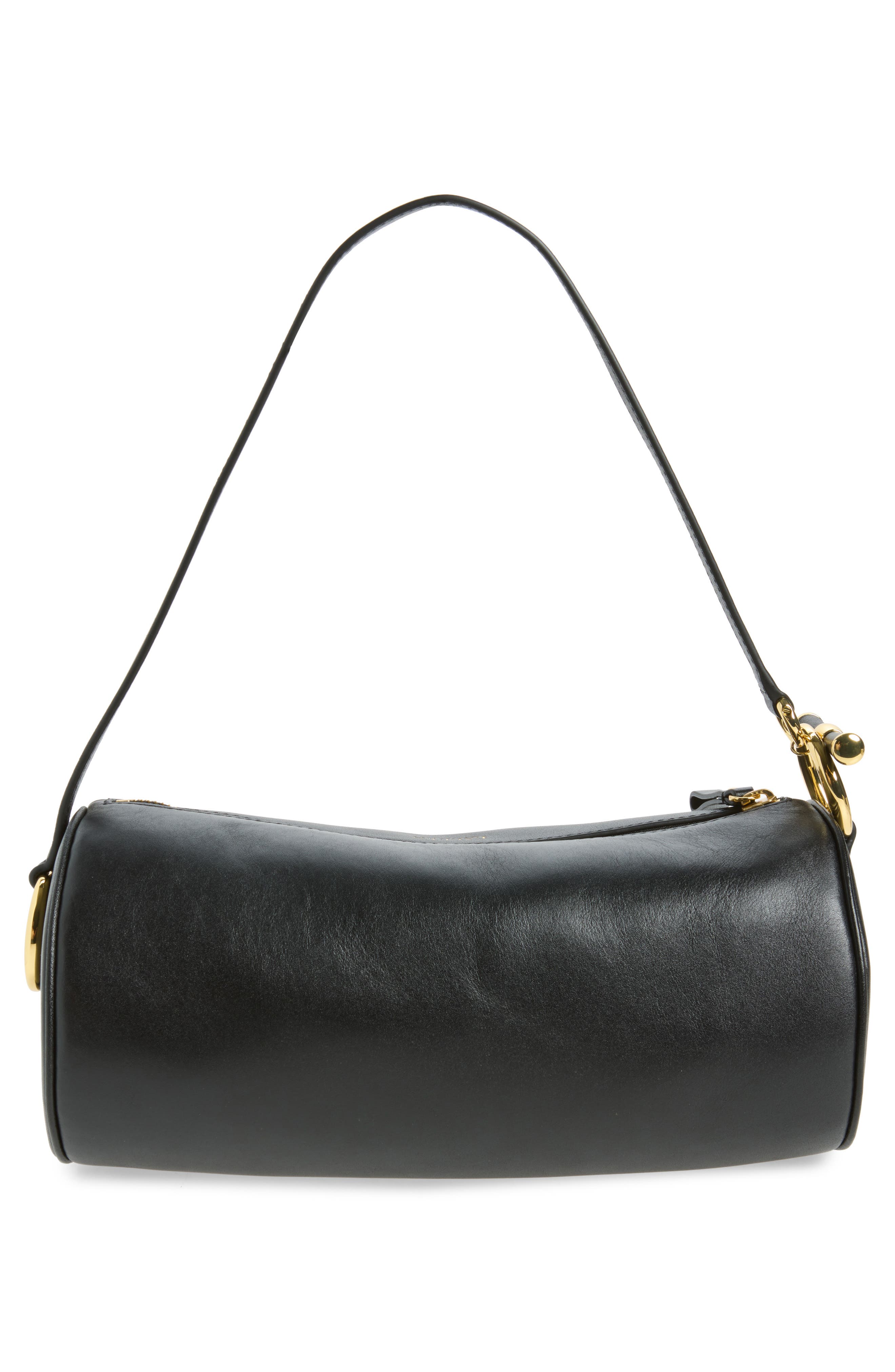 Blke Leather Barrel Shoulder Bag, Alternate, color, BLACK