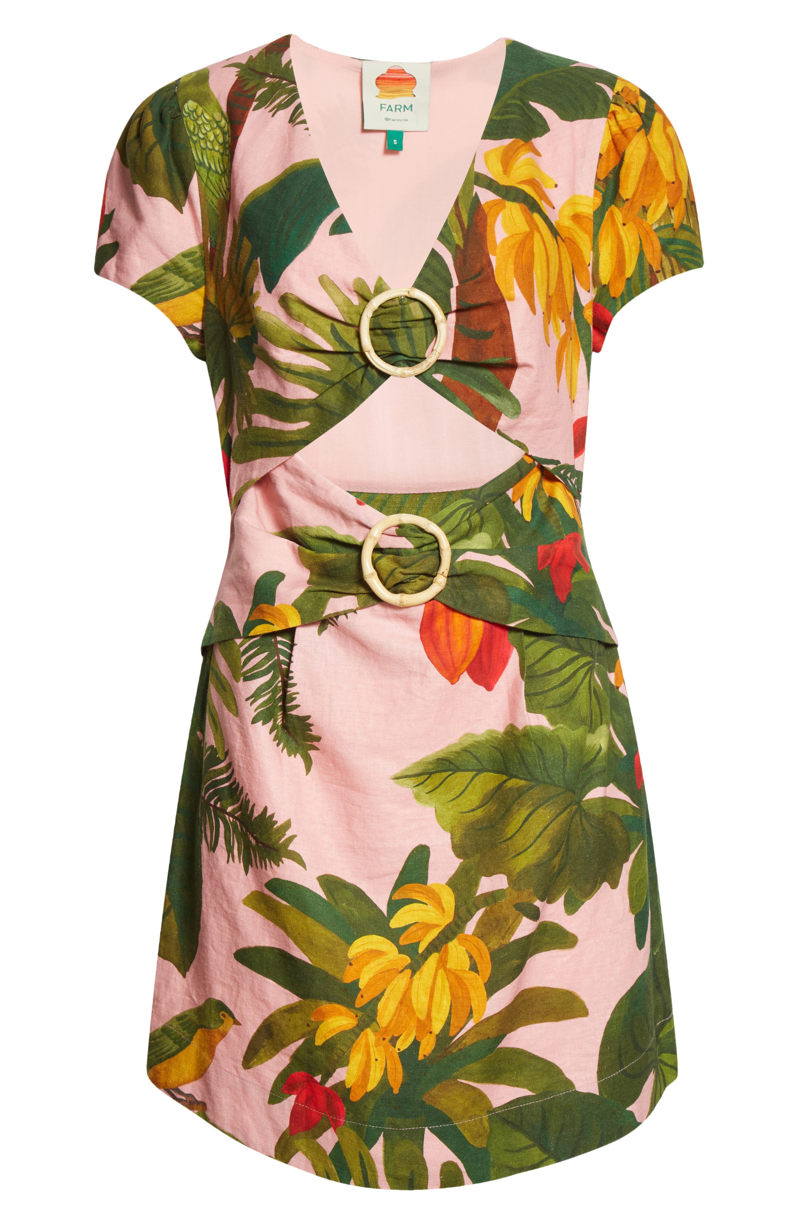 farm rio pink tropical woodcut mini dress FARM RIO TROPICAL WOODCUT MINI DRESS LARGE NWT