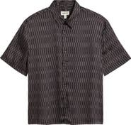 Open Edit Oversize Geo Print Short Sleeve Silk Button-Up Shirt