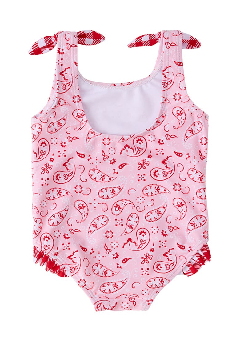 Girls UPF50+ Tie Shoulder One Piece, Alternate, color, Pink Bandana