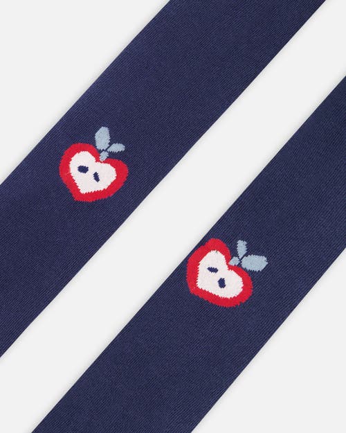 Deux Par Deux Knit Tights With Apples In Blue