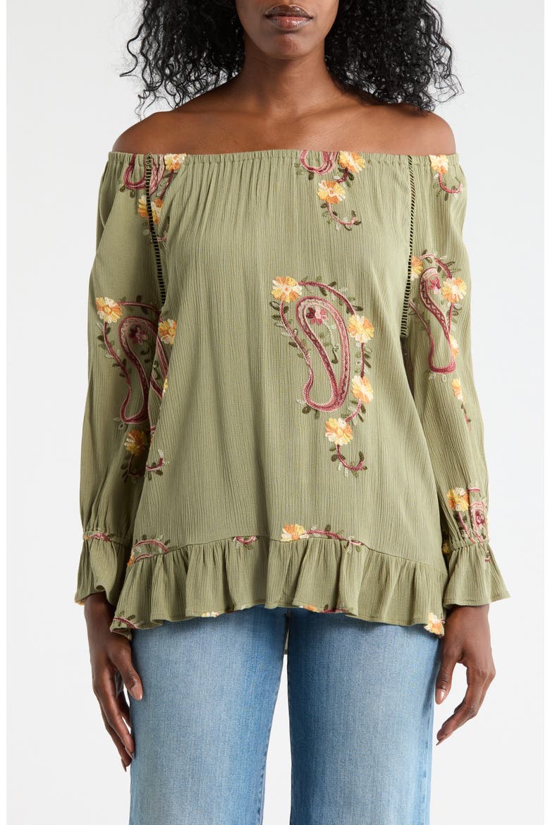 Paisley Embroidered Top, Main, color, OLIVE