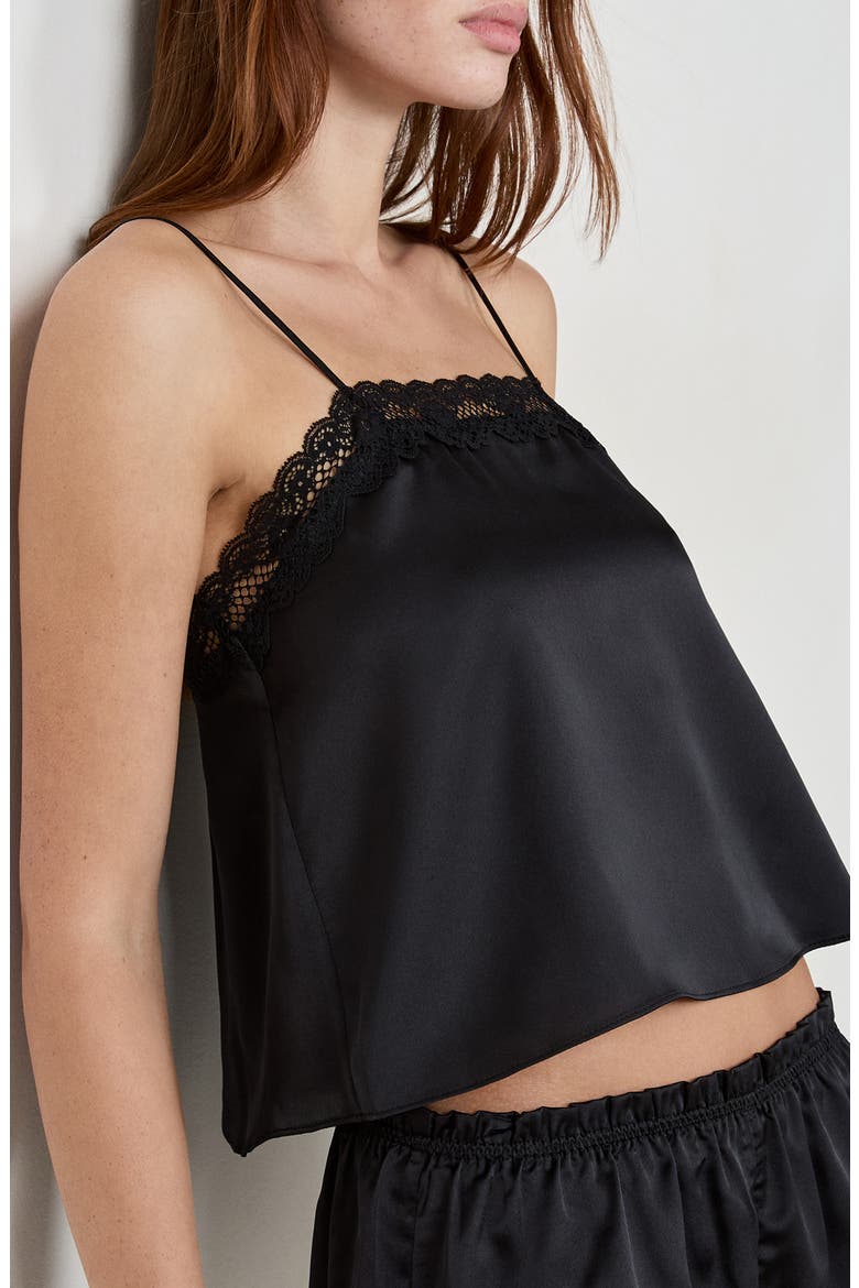 Attitude Lace Trim Satin Camisole, Alternate, color, BLACK