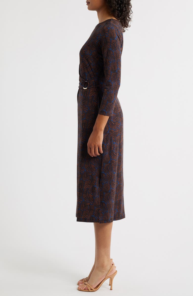 NIC+ZOE Feather Fern Long Sleeve Knit Midi Dress, Alternate, color, Brown Multi