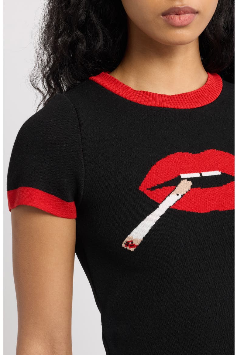 Groupie Knit Graphic Baby Tee, Alternate, color, BLACK SMOKING MOUTH