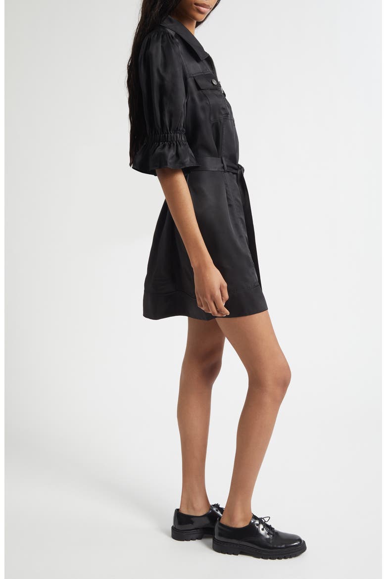 Holly Puff Sleeve Satin Dress, Alternate, color, BLACK