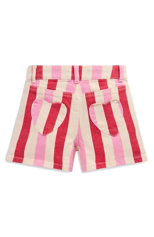 Mini Boden Kids' Stripe Denim Shorts In Pink And Red Stripe