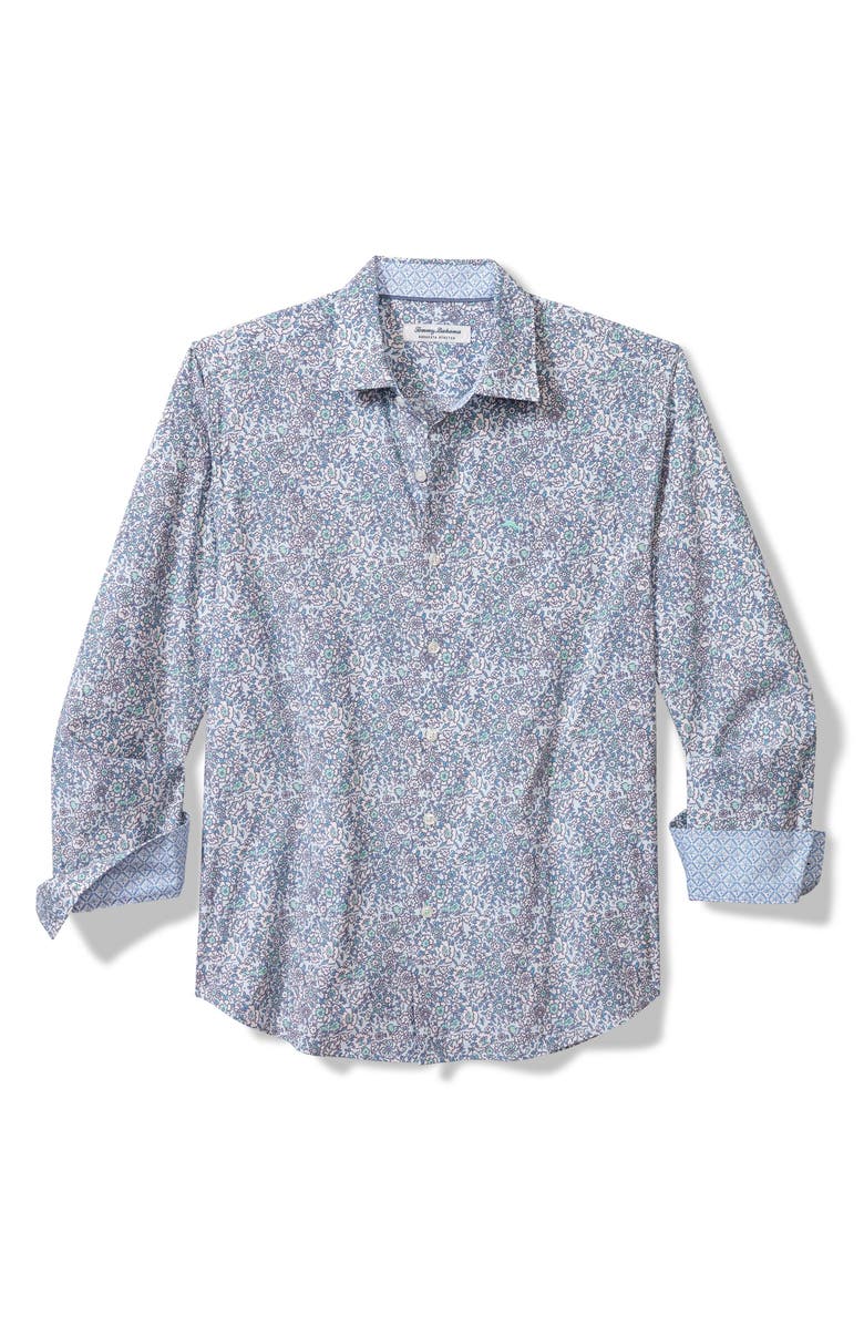 Tommy Bahama Sarasota Stretch Blue Floral IslandZone<sup>®</sup> Button-Up Shirt, Main, color, 