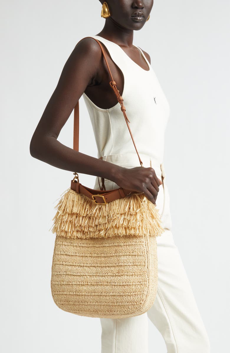 Saint Laurent Roady Fringed Raffia Shoulder Bag11324121, Alternate, color, 2791 Pale Brown/ Brick