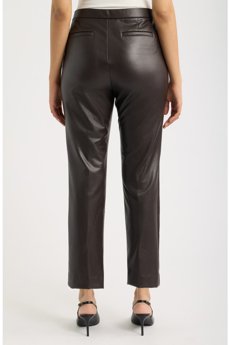 Pintuck Straight Leg Faux Leather Ankle Pants, Alternate, color, DEEP MAHOGANY