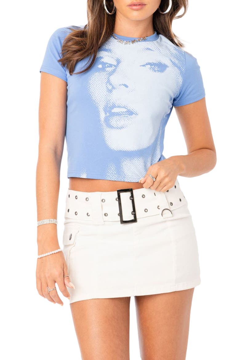 Pixel Face Crop Graphic Tee, Main, color, BLUE