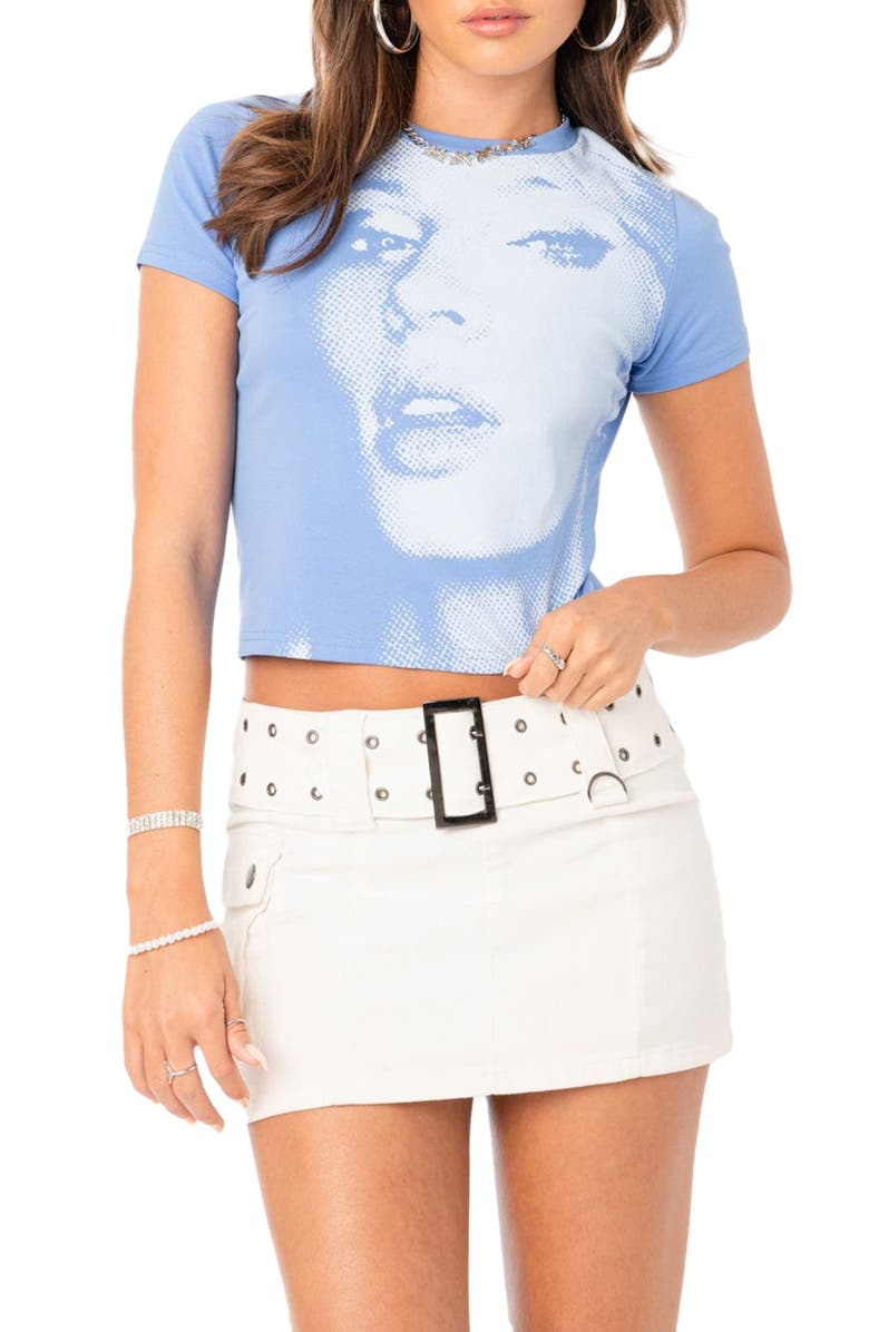 EDIKTED Pixel Face Crop Graphic Tee, Main, color,